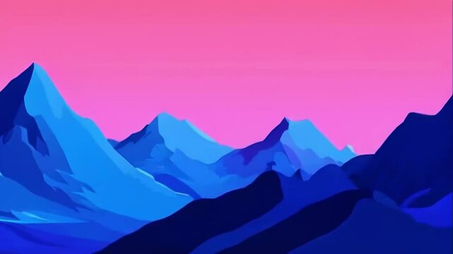 stylized vector mountains in a blue-pink duotone. Foreground and background contrast with depth layering, creating a sense of vastness