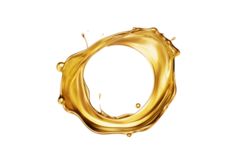 golden oil splash in swirl shape isolated on white or transparent png