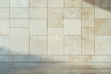 Marble tiles wall with cream tones and natural veining. Neural network AI generated