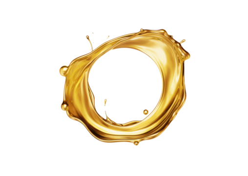golden oil splash in swirl shape isolated on white or transparent png