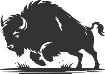 Black drawing silhouette of a bison animal vector