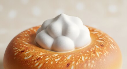 A tempting close-up of a delectable pastry, crowned with a swirl of creamy topping, this image tantalizes the senses with its inviting textures and colors.