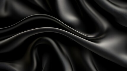Fototapeta premium Elegant black satin fabric background with flowing folds and subtle light reflections, ideal for jewelry display .