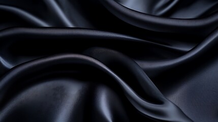 Fototapeta premium Elegant black satin fabric background with flowing folds and subtle light reflections, ideal for jewelry display .