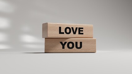 love you.wooden blocks spelling.Flat lay view from above on white background with wooden blocks buttons.IT technology concept.3D rendering on white background.