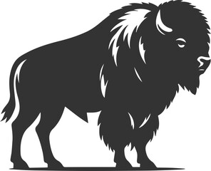 Black drawing silhouette of a bison animal vector