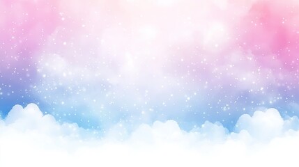Fototapeta premium Pastel colored sky with clouds and sparkling stars.
