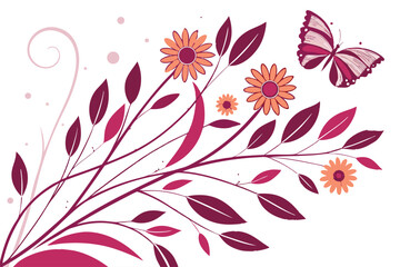 Botanical doodle background art vector set. Flower and leaves abstract shape doodle art design for print, wallpaper, clipart, wall art for home decoration.