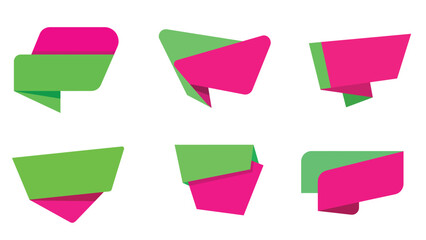 green pink angular folded sticker blank vector label set