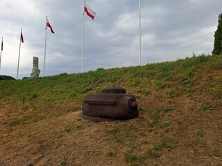 Half of turret of soviet tank IS-2 located in Westerplatte peninsula in Gdansk, served as pedestal...