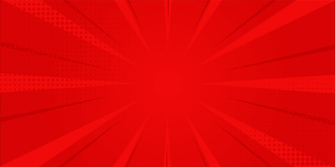 Red comic sunburst effect background with halftone. pop art comic-style vector background