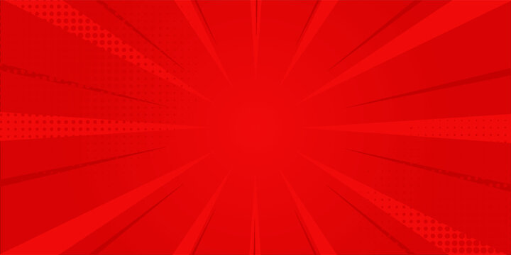 Red comic sunburst effect background with halftone. pop art comic-style vector background
