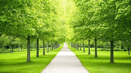 Serene Green Tree Lined Path in Park