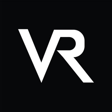 Minimalist vr logo design white letters on black background virtual reality technology symbol