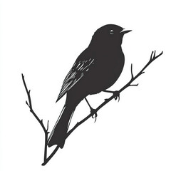 Fototapeta premium bird branch silhouette , black and white illustration isolated on white background