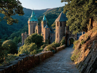 View of the medieval Castle Coch in Wales