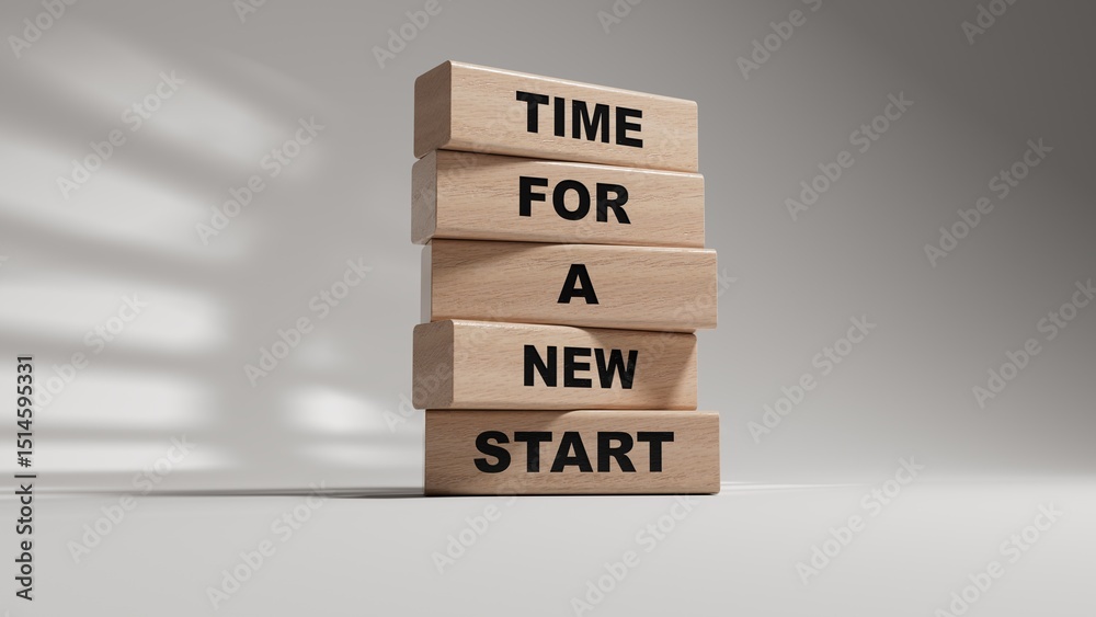 Poster time for a new start symbol. wooden blocks with words time for a new start.business and time for a n