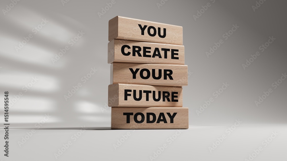 Poster future and development symbol. wooden blocks with words you create your future today.business and fu