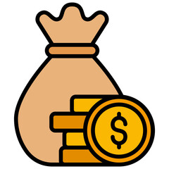 Money Bag Outline Flat Design Style Icon, Banking And Financial Concept