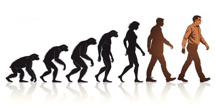 flat vector illustration of the stages of human evolution, including a female figure