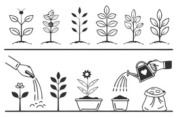 tumbuh-tumbuhan siklus dan berkebun ilustrasi isolated on white background.