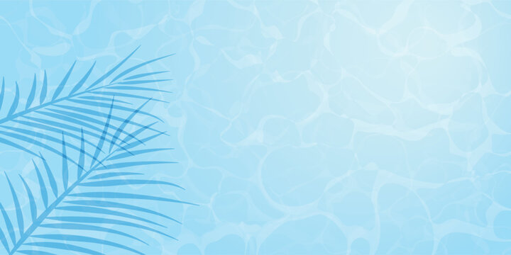 Summer banner design with exotic plam tree leaves shadow on blue ocean blue beach, Summer background