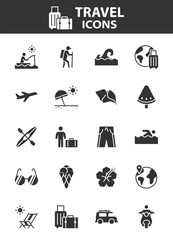 Set of summer vaction icons, holiday, tourism