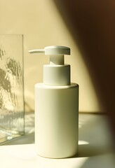 Modern studio shot of a hand soap with a textured glass background. Fashionable and elegant.