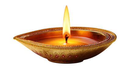 Diwali diya lamp with flame, isolated on Transparent background