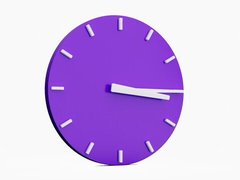 Minimal abstract 3d rendering purple wall clock on white background . Time is 3:15. 3d Illustration.