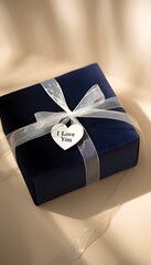 Wrapped present with the tad saying “I Love You” note attached, symbolizing heartfelt emotions