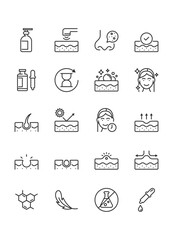 Fototapeta premium Set of skincare icons, epidermis, and skin health