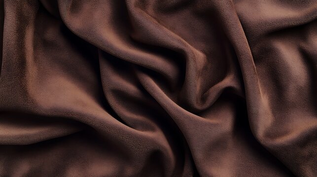 Rich chocolate brown suede fabric background with a soft matte finish, natural light highlighting gentle creases .