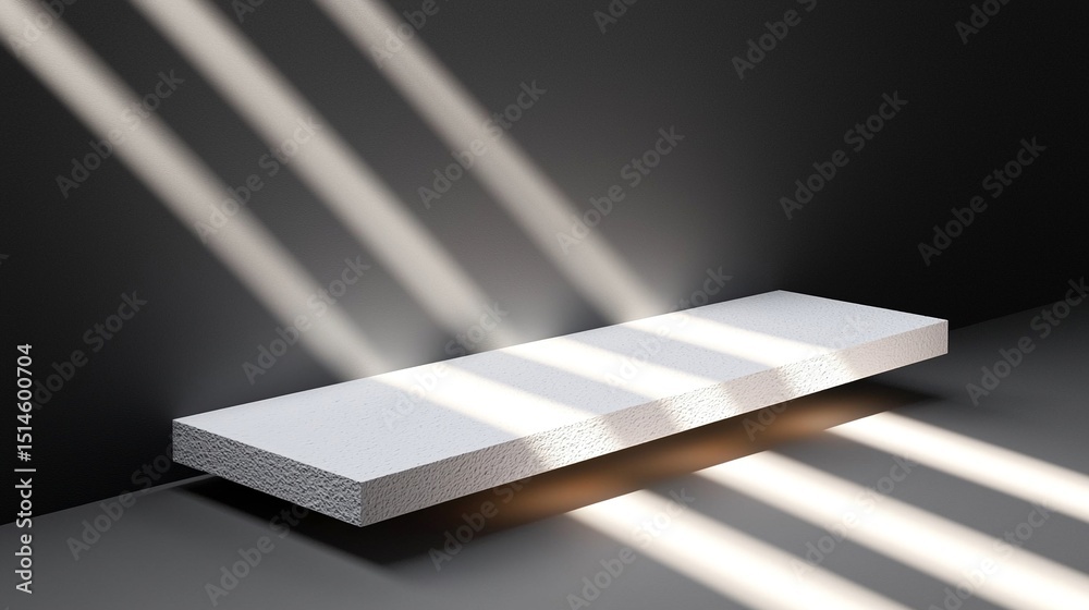 Poster white rectangular shelf display with light rays