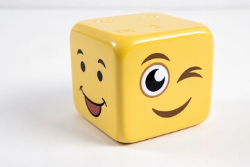 Emoji Day Yellow Cube Emoji with Winking Expression and Reflection