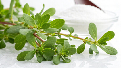 Herbal medicine plant Sesuvium portulacastrum or Shoreline purslane isolated on white or transparent background