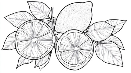 Black and white citrus fruit illustration