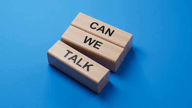 Can we talk symbol. Concept word Can we talk on wooden blocks.Business and Can we talk concept. Copy space.3D rendering on blue background.