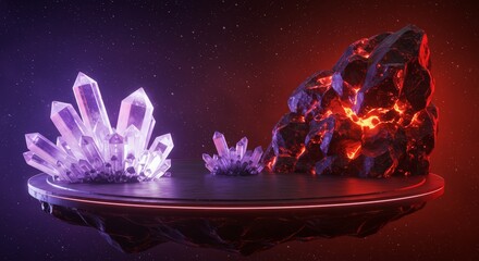Crystal clusters on platform