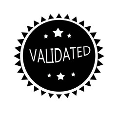 Validated Stamp Graphic Icon | Black and White Seal Badge with Stars for Approval, Quality, and Certification Marketing