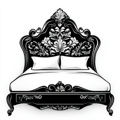 bed silhouette , black and white illustration isolated on white background