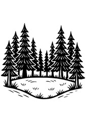 Obraz premium Black and white forest landscape with path, perfect for engraving, print, logo, book illustration, and creative projects