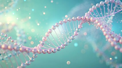 A shimmering double helix, a mesmerizing representation of genetic code, elegantly portrayed against a soft, teal backdrop.
