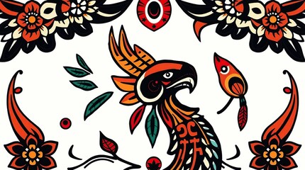 Obraz premium Detailed illustration of a stylized eagle with ornate floral and leaf patterns