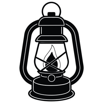 recommend clip art: Classic black and white oil lamp illustration with burning flame depicting light and adventure