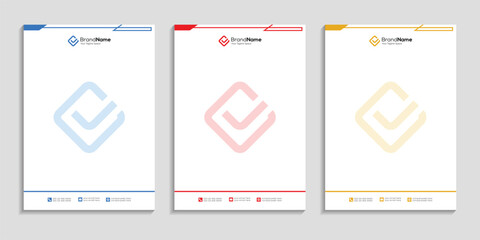Professional clean business letterhead template design set to three color variation with color gradient for any business