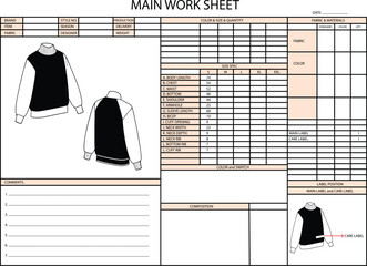 Main Work Sheet for Apparel Production