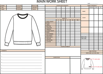Main Work Sheet for Sweatshirt Design and Production