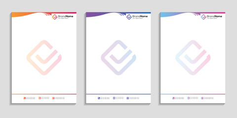 Professional clean business letterhead template design set to three color variation with color gradient for any business