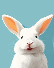 Obraz premium Charming White Rabbit A Vibrant Portrait Against a Pastel Blue